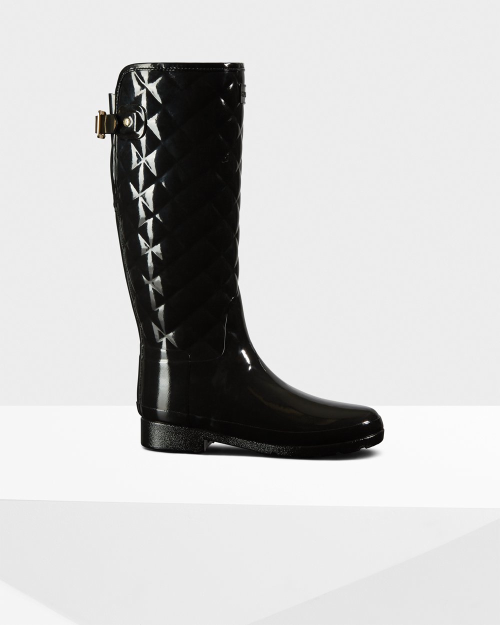 Botas De Altas Hunter Mujer Refined Slim Fit Adjustable Quilted - Negras - Argentina 4506DSMLJ